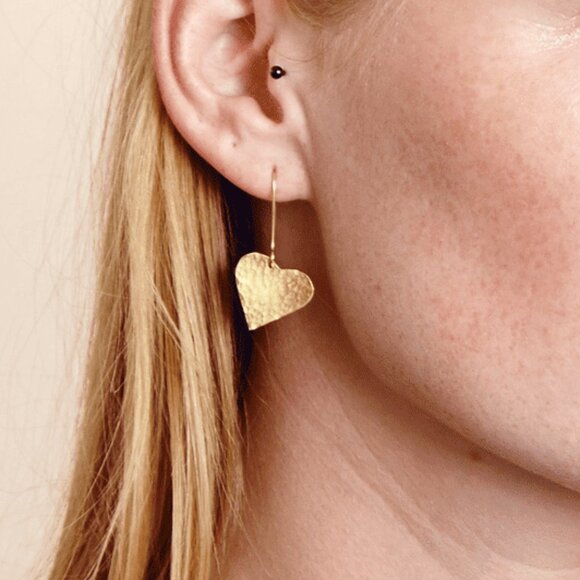 Handmade Hammered Heart Earrings - Picture 1 of 3